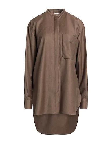 Khaki Cool wool Solid color shirts & blouses