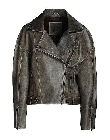 Khaki Leather Biker jacket LEATHER BIKER JACKET