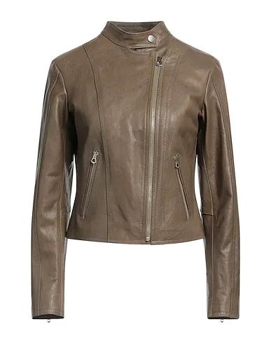 Khaki Leather Biker jacket