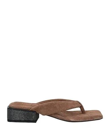 Khaki Leather Flip flops
