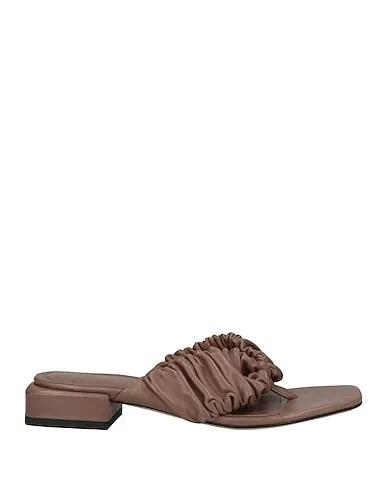 Khaki Leather Flip flops