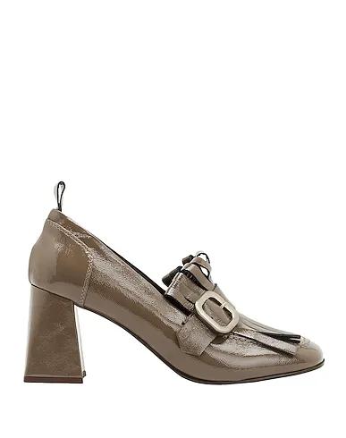 Khaki Leather Loafers PATENT LEATHER FRINGE-DETAIL LOAFER
