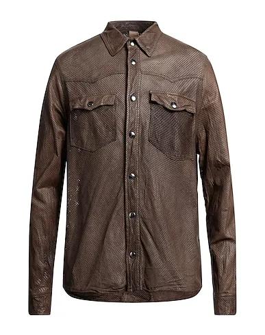Khaki Leather Solid color shirt