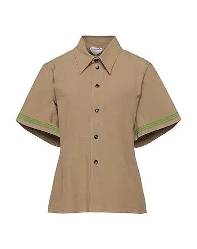 Khaki Plain weave Patterned shirts & blouses