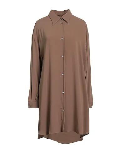 Khaki Plain weave Shirt dress