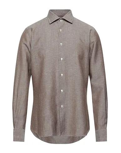 Khaki Plain weave Solid color shirt