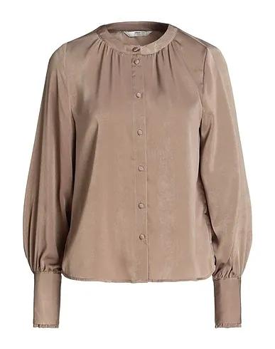 Khaki Satin Solid color shirts & blouses