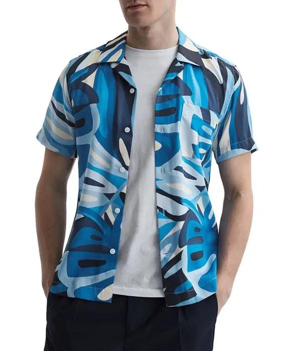 Khalid Short Sleeve Cuban Collar Abstract Print Shirt 