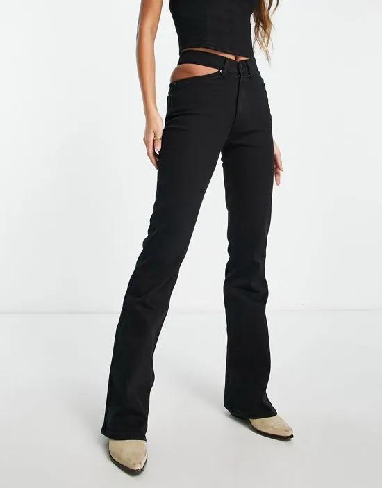 kick flare cut out jeans in black