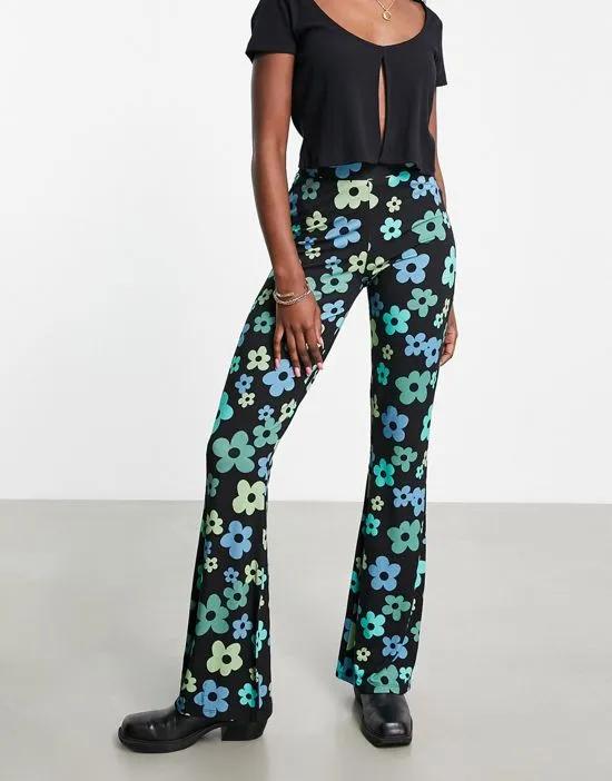 kick flare pants in blue floral print