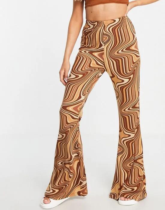 kick flare pants in brown swirl print