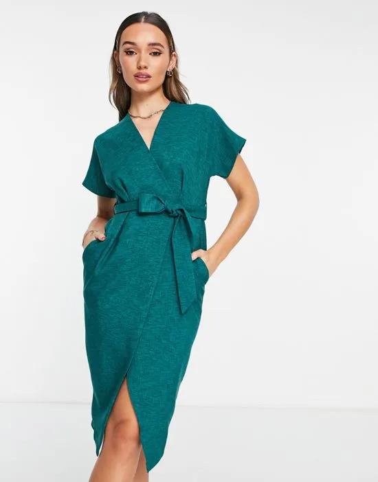 kimono wrap dress in emerald