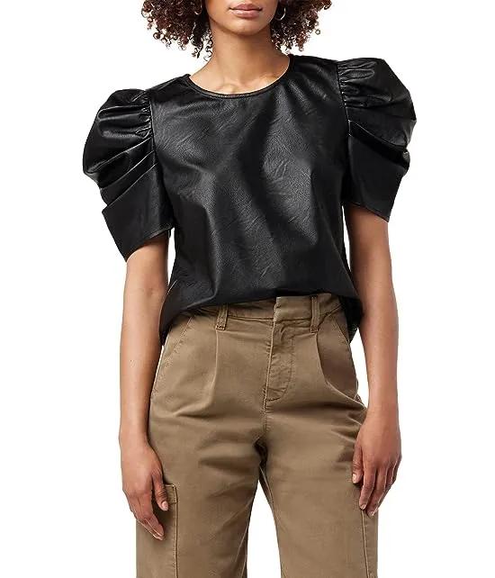 Kira Vegan Leather Puff Sleeve Top