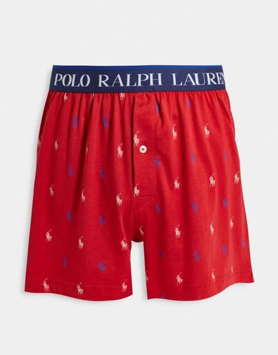 knit boxers with all-over pony logo in red