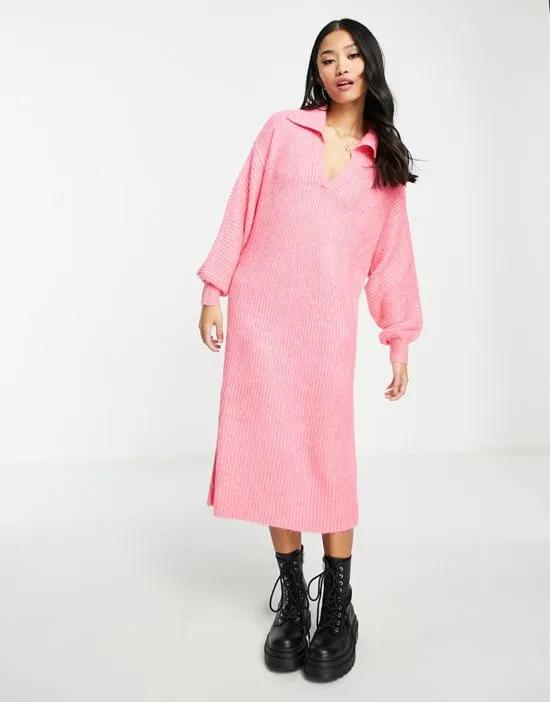 knit collared maxi dress in pink