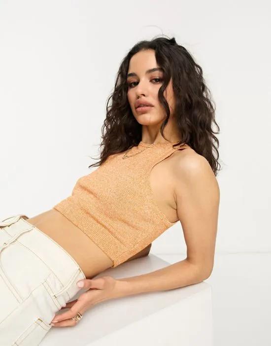 knit crop tank top in textured yarn in apricot
