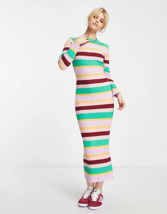 knit maxi dress in multicolored stripe