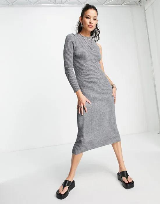 knit maxi dress with one shoulder in gray