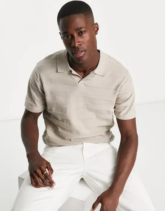 knit polo with revere collar in beige