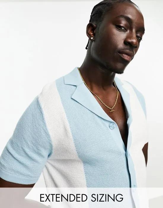 knit revere shirt in textured stripe