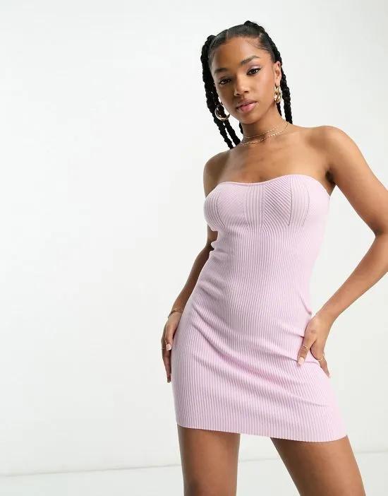 knit rib bandeau mini dress in lilac