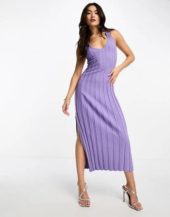 knit ribbed midaxi dress in lilac