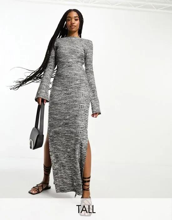 knit scoop back maxi dress in gray melange