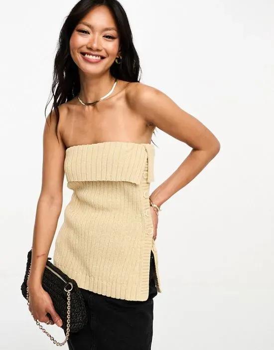 knit strapless bustier top in beige