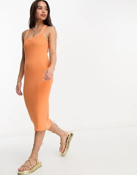 knit strappy maxi dress in orange