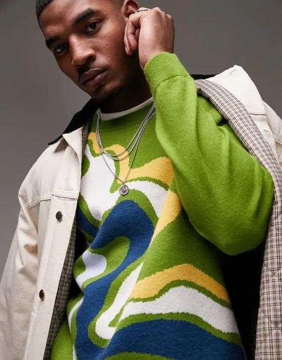 knit sweater with all over marble print in green