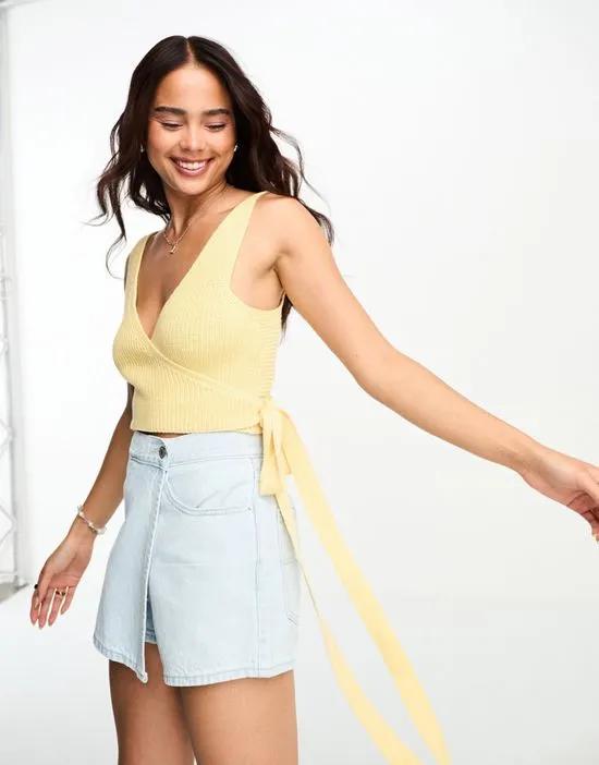 knit wrap crop cami in yellow