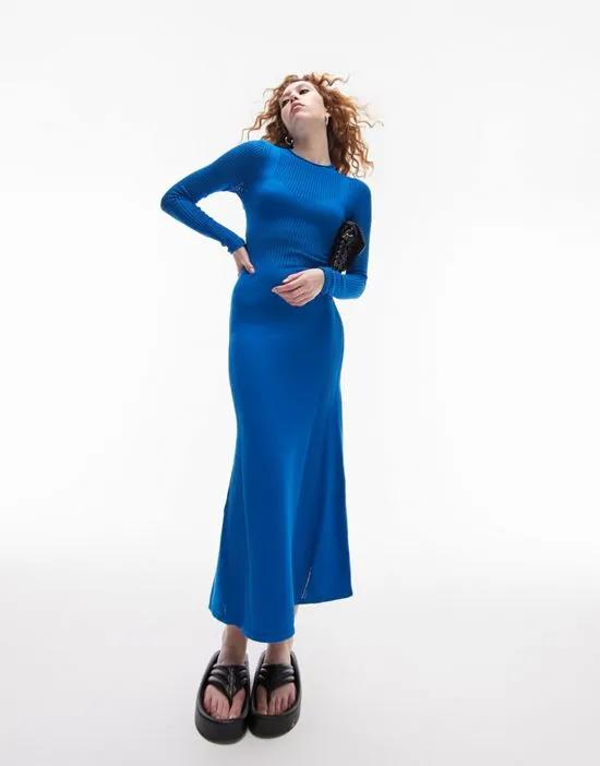 knitted bodice midi dress in blue