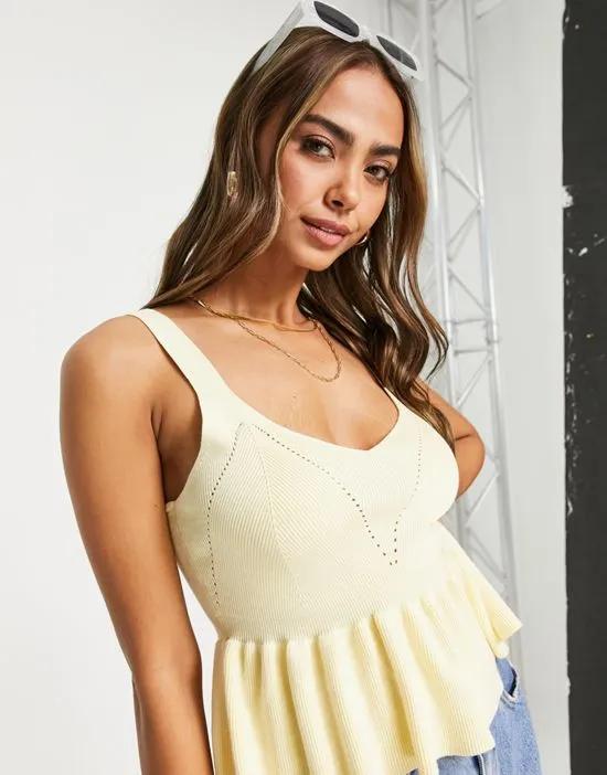 knitted cami top in lemon yellow