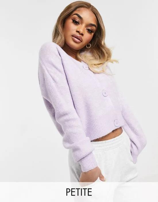 knitted cardigan with balloon sleeves in lilac