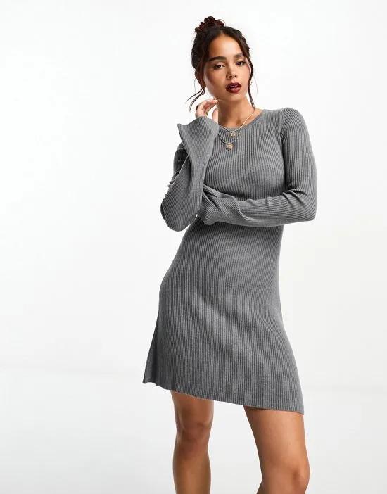 knitted fit and flare mini dress in gray