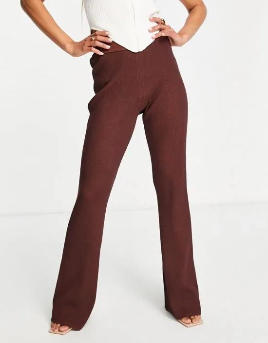 knitted flare pants in brown - part of a set