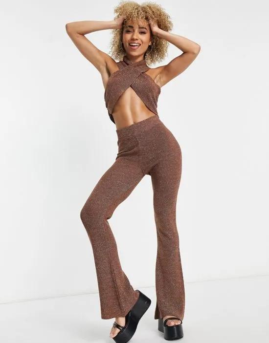 knitted flare pants in metallic yarn - part of set