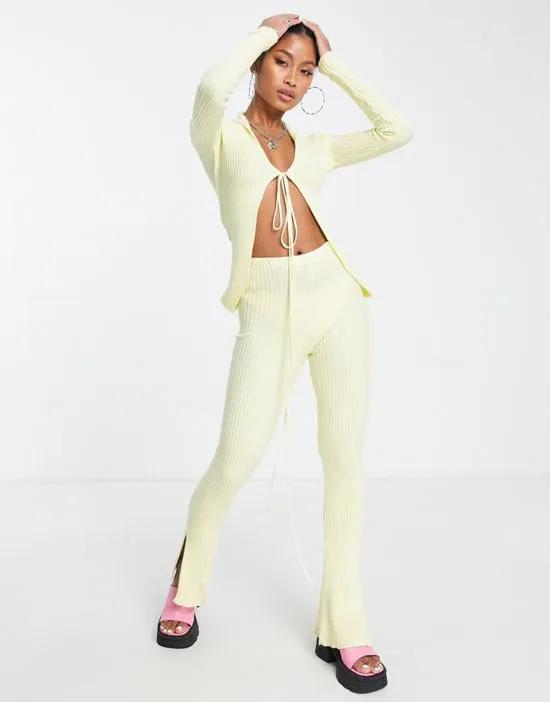 knitted flare pants in soft lime - part of a set