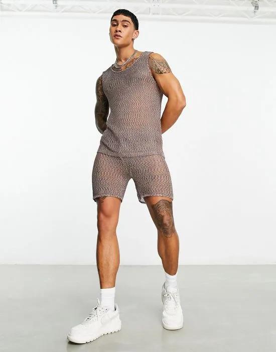 knitted metallic mesh rainbow shorts - part of a set