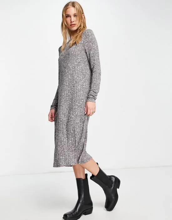 knitted midi dress with side split in grey
