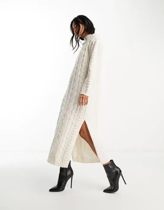 knitted midi dress with split detail in cream