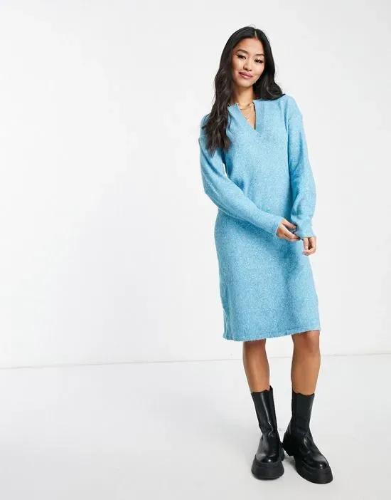 knitted polo midi dress in blue