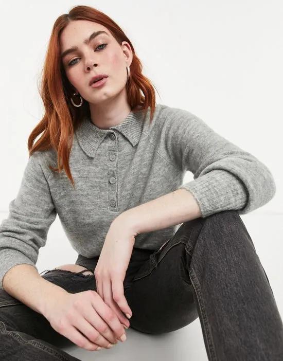 knitted polo sweater in light gray