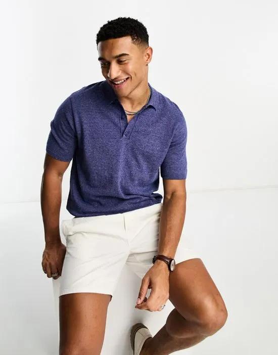 knitted polo t-shirt in blue