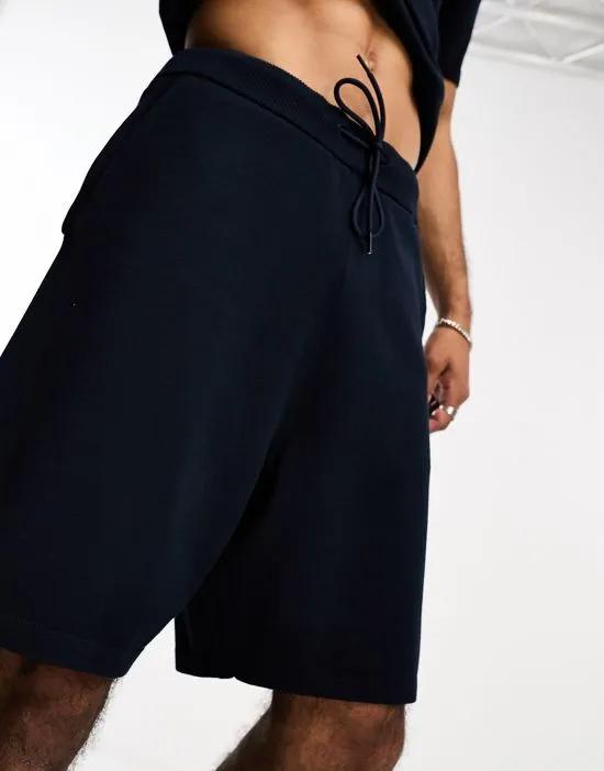 knitted short with drawstring waist in navy - part of a set