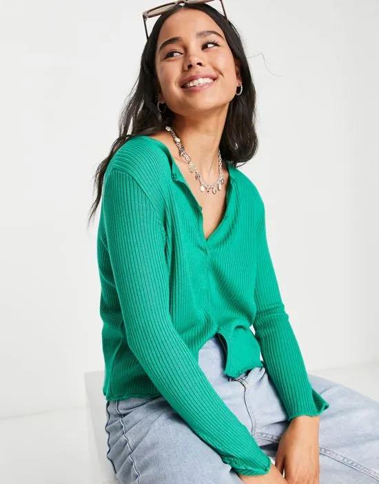 knitted snap front cardigan in bright green