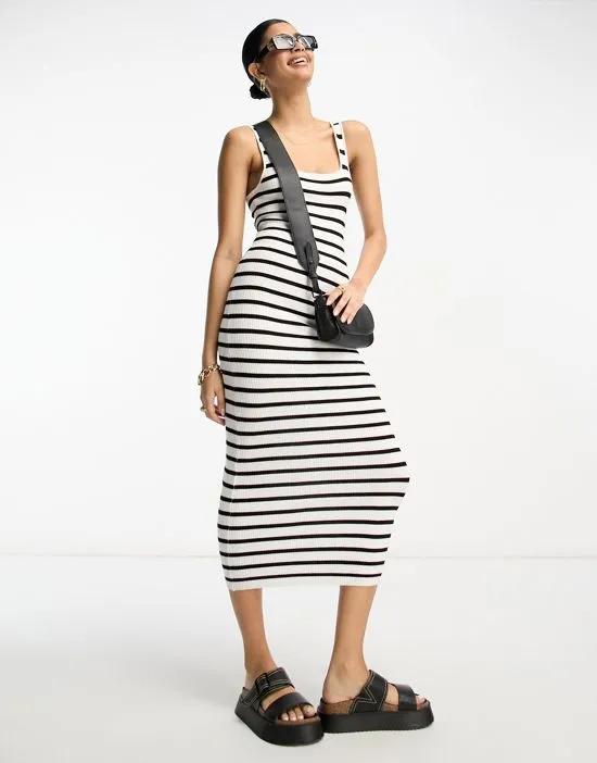 knitted square neck midi dress in stripe