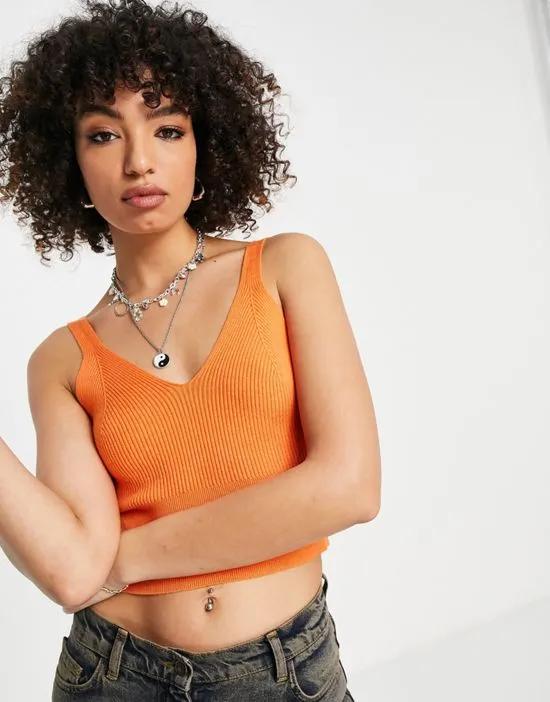 knitted Strappy tank top in orange