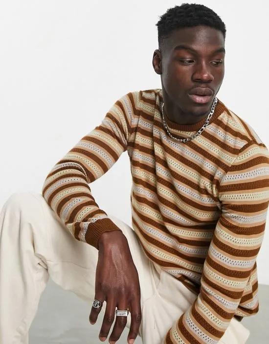 knitted stripe sweater in brown