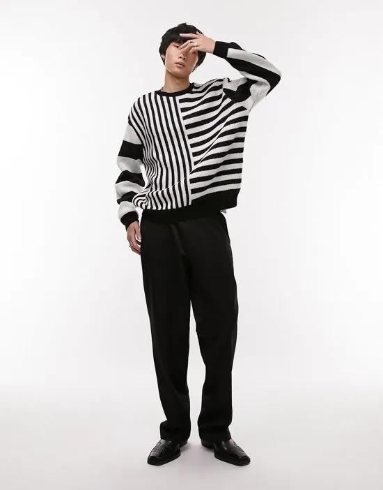 knitted sweater with mixed stripe in mono